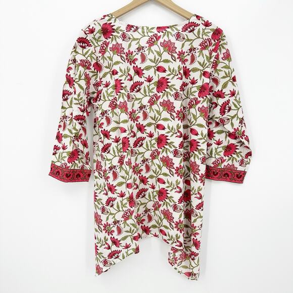 Exclusively For Signals Womens Tunic Top XL Floral Boho Handkerchief Hem Cotton - Picture 2 of 8